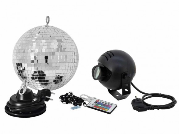 EUROLITE Mirror Ball Set 20cm with LED RGB Spot RC