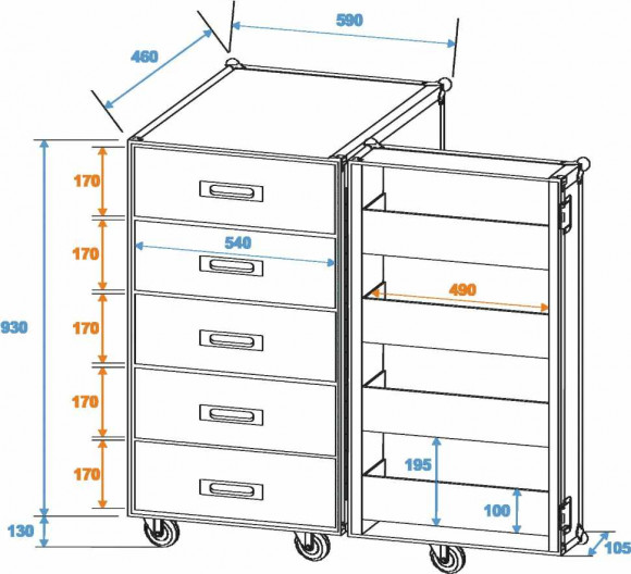 ROADINGER Universal Drawer Case TSF-1 Wheels